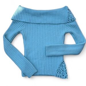 Vintage Guess Knit Crochet Baby Blue Sweater
